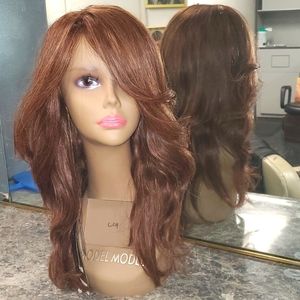 100% Human Hair Wig  Layered long Auburn with scalp look 18+ in  crown to ends